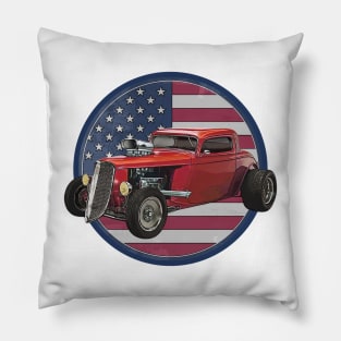 Vintage American Hot Rod Coupe Car Illustration Pillow