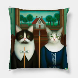Purrmerican Gothic Cat Family Photo Pillow