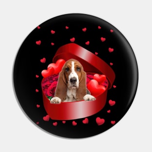 Basset Hound Dog In Sweet Heart Box Happy Valentine's Day Pin