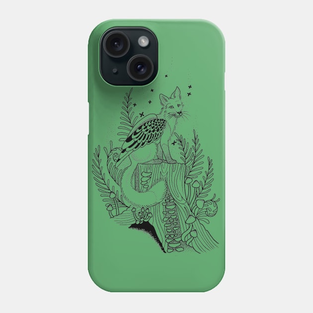 Winged Fox in Black Phone Case by LoraMaze