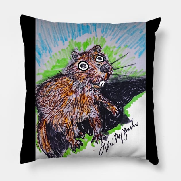 The Groundhog saw his shadow Pillow by TheArtQueenOfMichigan 