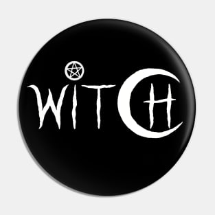 Witch, Moon and Pentagram (white version) typography lettering Pin