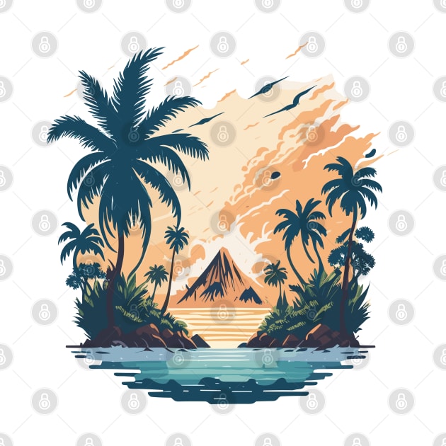 Tropical island with palm trees and sea. by webbygfx