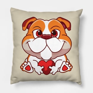 Kawaii Cute Bulldog Holding Heart Pillow