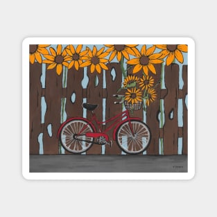 RED Bike With Sunflowers Magnet