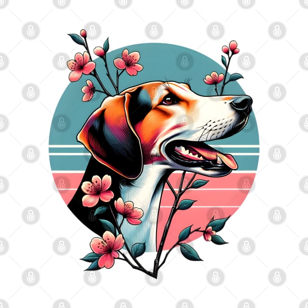 Joyful English Foxhound with Spring Cherry Blossoms by ArtRUs