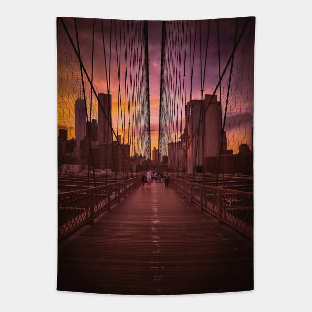 Brooklyn Bridge Sunset Manhattan New York City Tapestry by eleonoraingrid