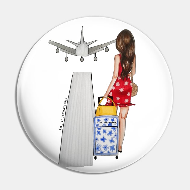 Traveling Girl Pin by Susy Maldonado illustrations