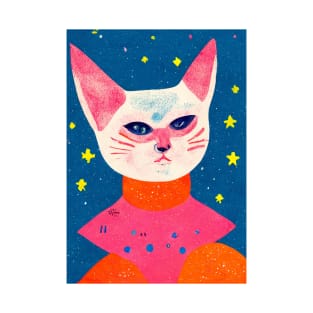 Space Cat Astronaut Retro Poster Vintage Art Space Wall Retrowave Stars Illustration T-Shirt