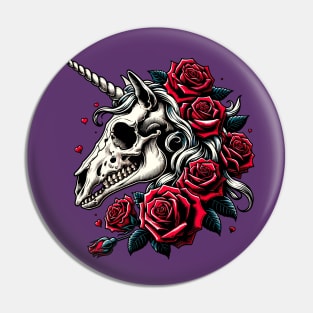Unicorn skull with red roses Pin
