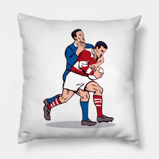 Rugby Player Tackling Retro Pillow