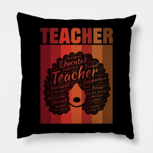 African American Teacher Words in Afro Pillow