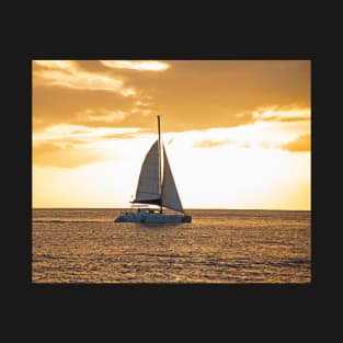 Sailboat sailing off of Anse Chastanet at Sunset Saint Lucia Caribbean T-Shirt