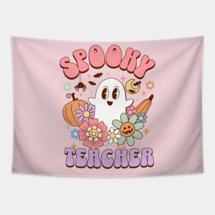 Spooky Teacher Kawaii Ghost Retro Halloween Preppy Aesthetic Tapestry