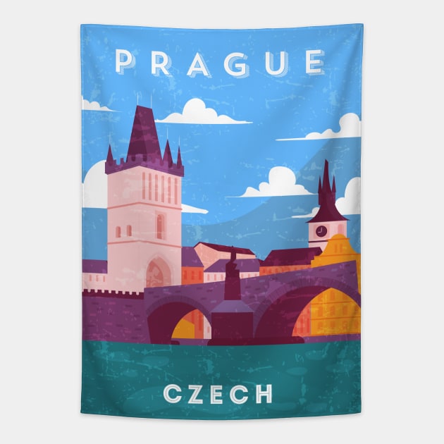 Prague, Czech.Retro travel poster Tapestry by GreekTavern