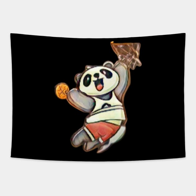 panda playing basketball Tapestry by PatBelDesign