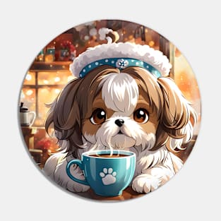 Shih tzu having his breakfast Pin