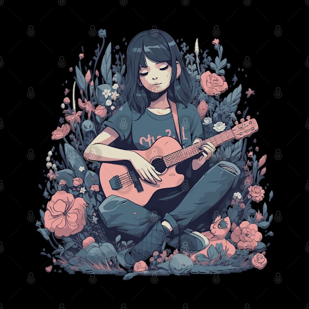 Girl in the Flowers Playing Acoustic Guitar! by Dawn Star Designs