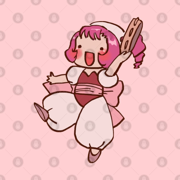 cute pink pastel sumomo persocom doing the wake up call dance / chobits by mudwizard