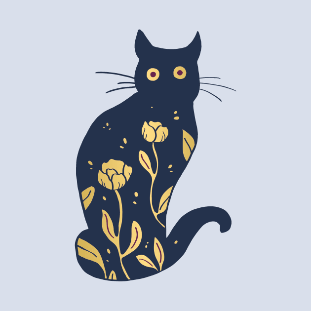 Dark blue and gold cat by Ellen Wilberg