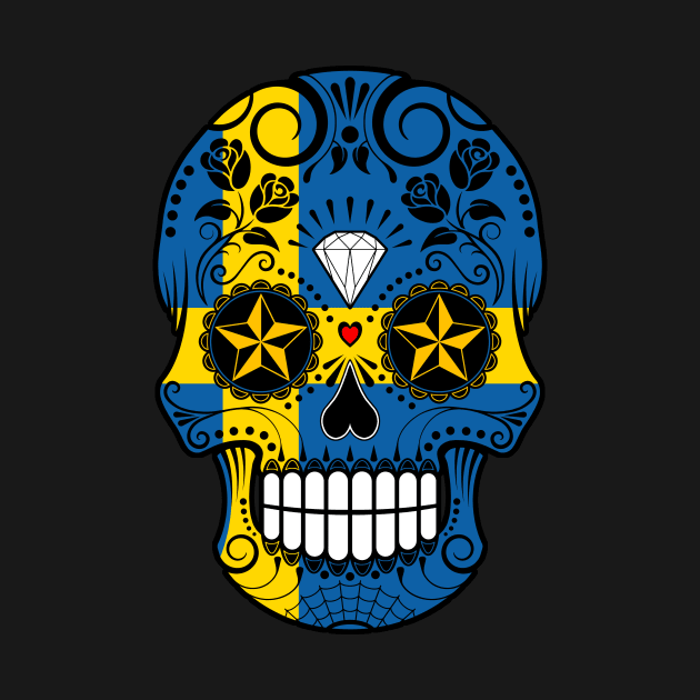 Swedish Flag Sugar Skull with Roses by jeffbartels