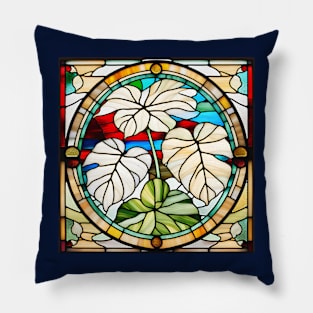 Albino Monstera Trio Stained Glass Pillow