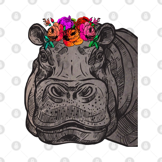 Hippo head - crown of flowers by LittleAna