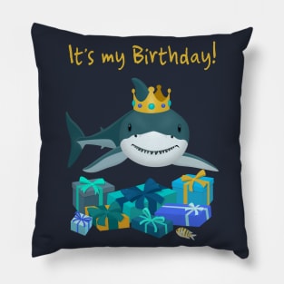 Birthday shark in a crown with presents Pillow