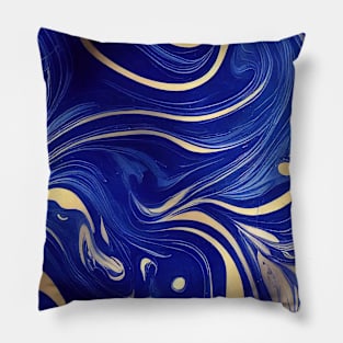 Marble ink abstract art from exquisite blue Pillow