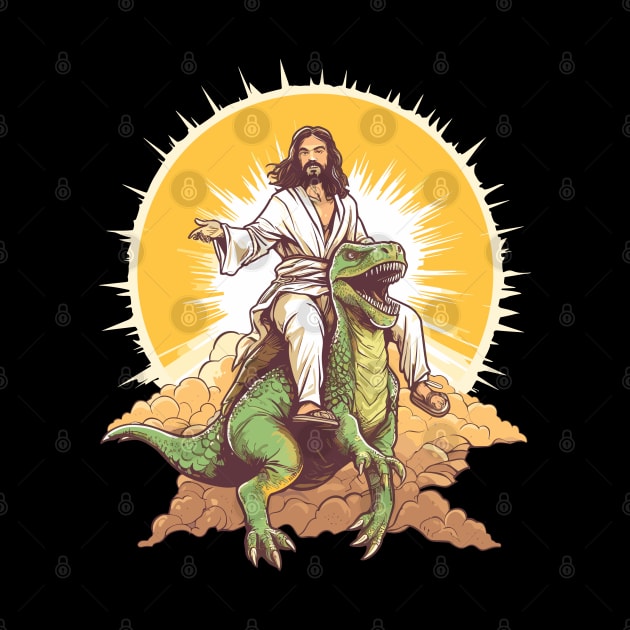 Jesus Riding a Dinosaur Funny Meme by DanielLiamGill