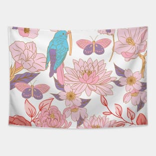 Beautiful blue bird flower pattern Tapestry