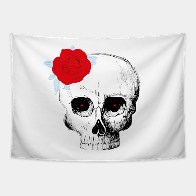 skull and rose Tapestry by Red Fox