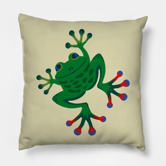 FROGGY SAYS HELLO Cute Smiling Jumping Green Frog Amphibian with Big Feet - UnBlink Studio by Jackie Tahara Pillow by UnBlink Studio by Jackie Tahara