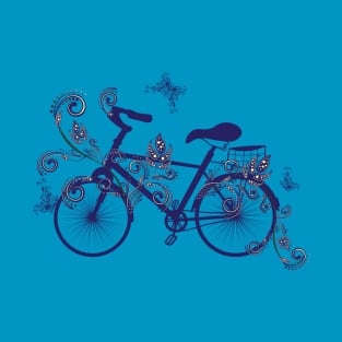 Bicycle and blue Floral Ornament T-Shirt