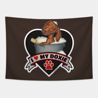 Funny Cute I Love My Doxie Dachshund Dog Heart Design Tapestry