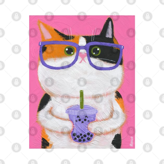 Calico Cat With Taro Boba by KilkennyCat Art