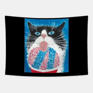 Cat eating yummy treat Tapestry