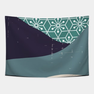 Contemporary abstract mountains and hills with geometric pattern background digital design illustration Tapestry