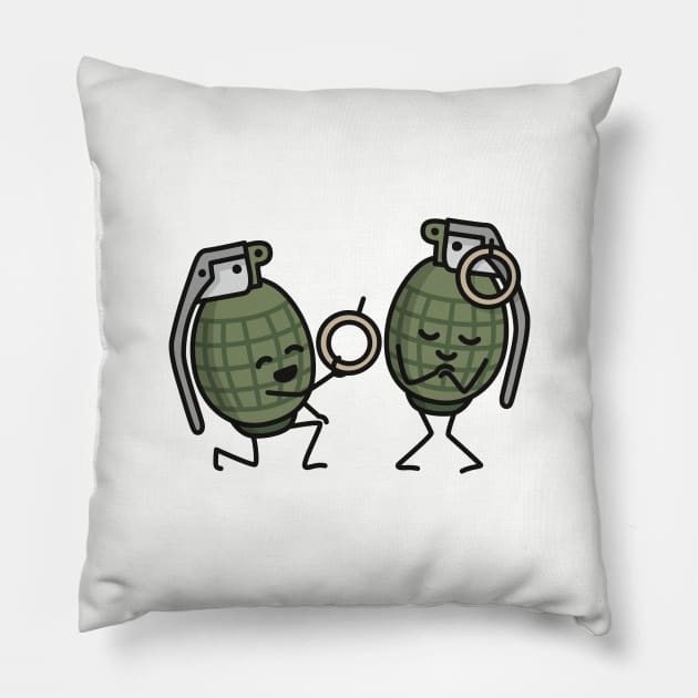 Hand grenade marriage proposal funny couples army Pillow by LaundryFactory
