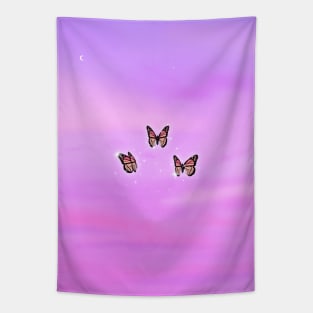 Purple Sunset Butterflies Tapestry