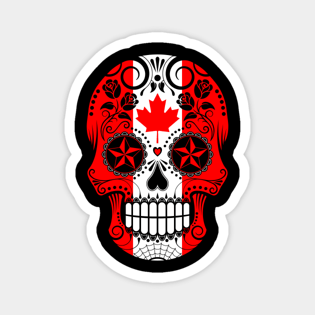 Canadian Flag Sugar Skull with Roses Magnet by jeffbartels