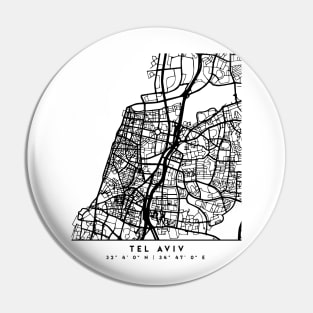 TEL AVIV ISRAEL BLACK CITY STREET MAP ART Pin