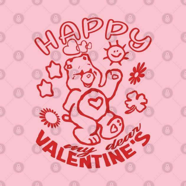 Happy Valentines, my dear: Loveful Red Bear in a Serene World of Hearts and Flowers by PopArtyParty