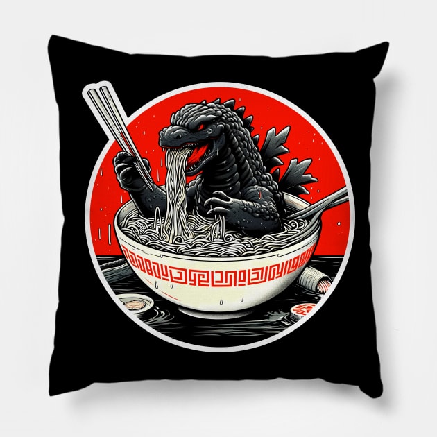 Godzilla Ramen 1 Pillow by Bentonhio