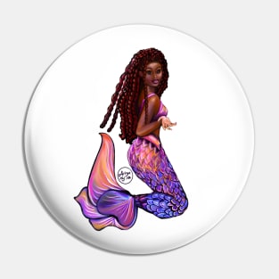 mermaid with flowing red locs #2,   Afro hair and caramel brown skin. Black mermaid Pin