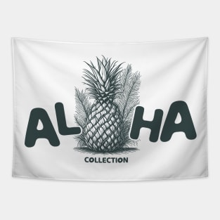 Pineapple Linear Art Print Design with Text "Aloha" Tapestry