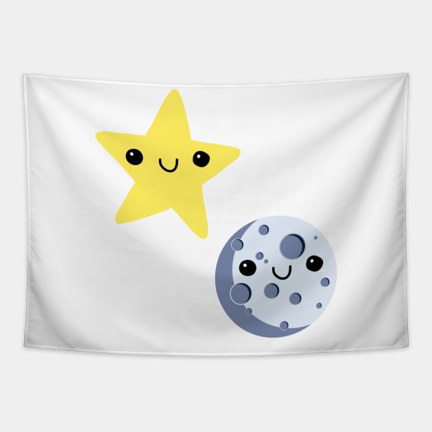 Cutey Face Star and Moon Tapestry by Bearious