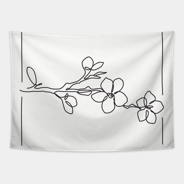 Cherry Blossom Line Drawing - Black Tapestry by EnvelopeStudio