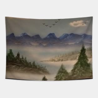 Mountain river pines Tapestry