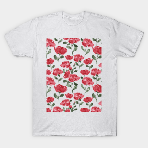 Red Rose Flower Pattern - Red Rose Pattern - T-Shirt | TeePublic